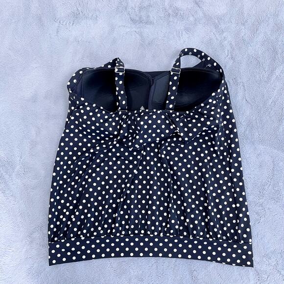 Lands End Blouson Tummy Control Tankini Swimsuit Top Black Polka Dot Womens 14 - Picture 3 of 5